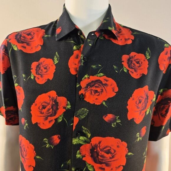 Cactus Man Ricky Singh Shirt Black Floral Button Up Hawaiian Mens Size Small - Picture 1 of 9